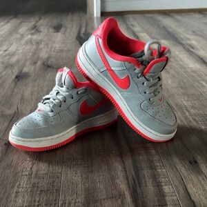 Nike Air Force 1 | Light Grey and Bright Crimson Athletic Shoes